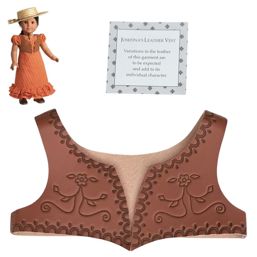 American Girl Josefina Leather Vest Bolero Summer Riding Dress Accessory w/ Card